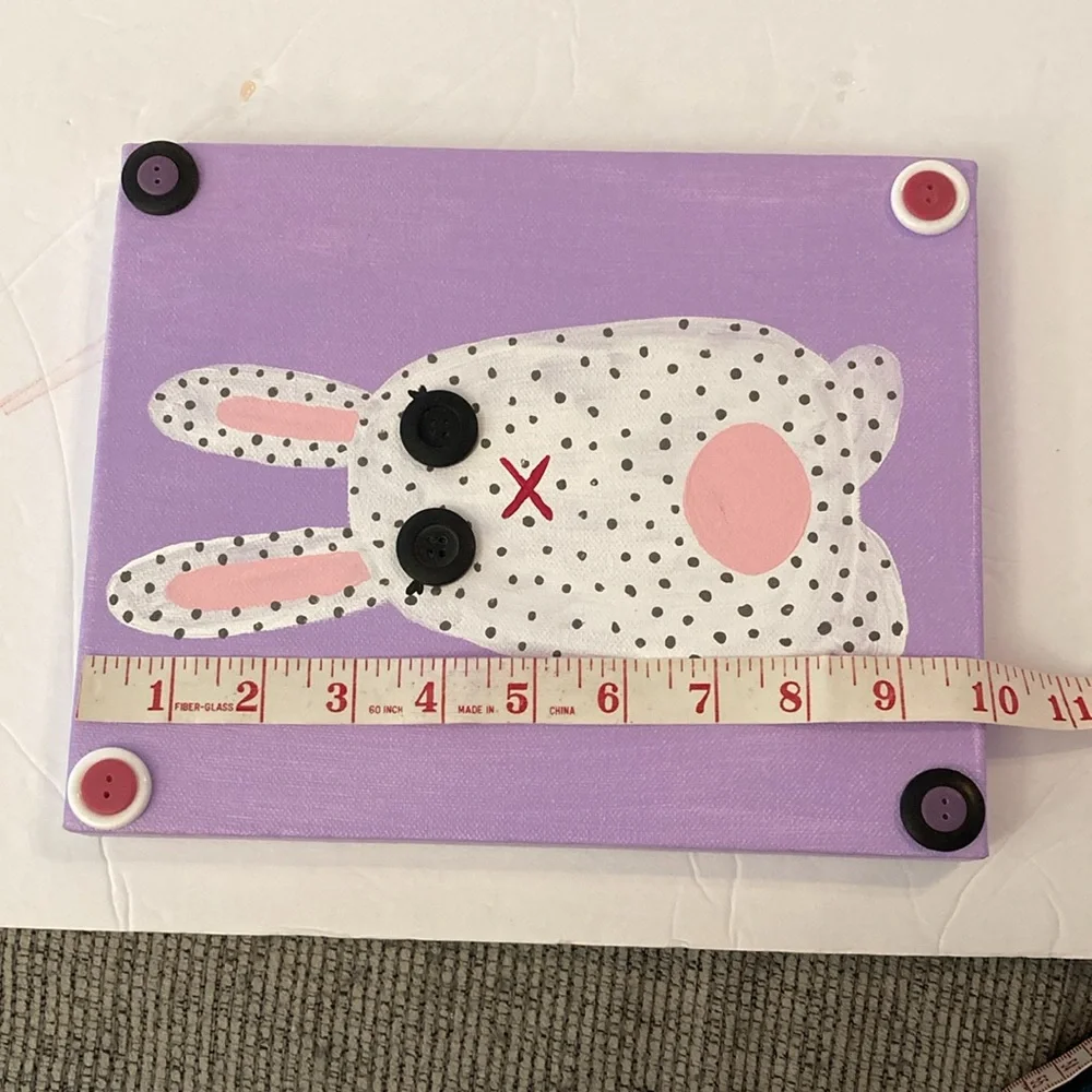Bunny rabbit button Art NEW quirky acrylic painting white polka dot rabbit 8x10